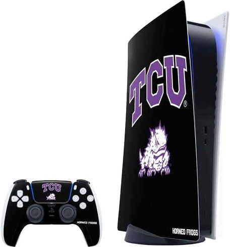 ألعاب Skinit Scenit Gaming Skin متوافقة مع حزمة PS5 - تصميم شعار TCU Christian University TCU المرخصة رسميًا in Saudi Arabia