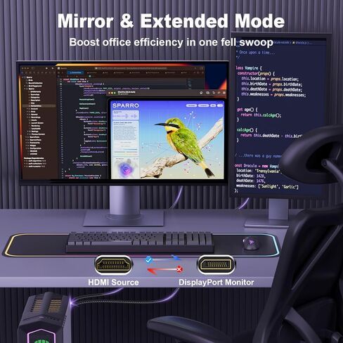 Active HDMI to DisplayPort Cable 6FT, 4K 60Hz 1080p 120Hz, Unidirectional HDMI Source to DP Monitor Display Port Cable Compatible for PC, Laptop, Computer, NVIDIA, AMD, PS5/4, Xbox in Kuwait