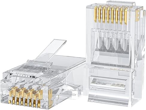 100-PACK Cat6 RJ45 Ends, Ethernet Cable Crimp Connectors UTP Network Plug for Solid Wire and Standard Cable, Transparent in Saudi Arabia