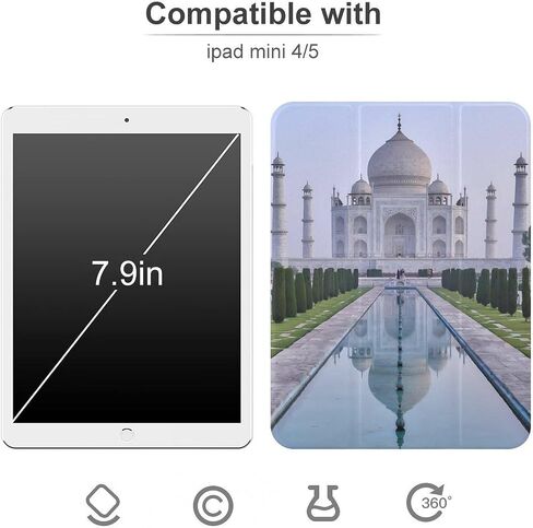 Taj Mahal Thailand Case مع حامل القلم Trifold Trifold Stand متوافق مع iPad Mini 4/5/6 Mini6 （8.3in） in Kuwait