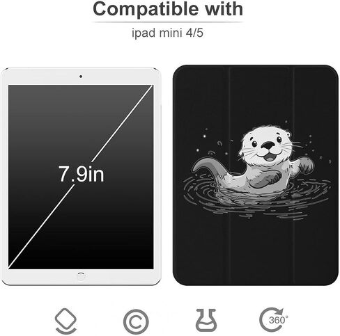 Cute Sea Otter Case with Pen Holder Slim Lightweight Trifold Stand Compatible with iPad mini 4/5/6 Mini4/5（7.9in） in Saudi Arabia