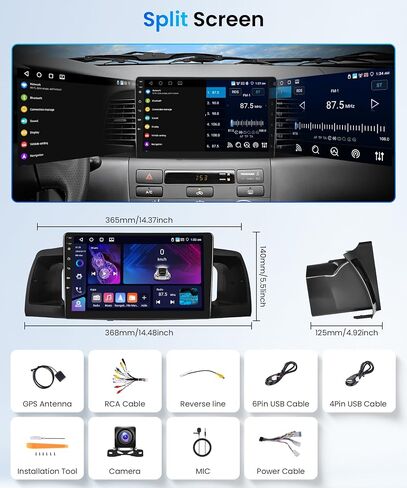 4+64g Android Car Stereo لـ Toyota Corolla Ex 2005-2012 Wireless Carplay Android Auto Car Car Radio ، Rimoody 9 '' Touch Screen Head Unit مع GPS Bluetooth WiFi Mirror Link FM/RDS DSP Backup Camera SWC in Kuwait