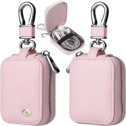 Earphone Case for AirPods 4/3/ 2/1/ AirPods Pro 3 with Carabiner, PU Leather Pouch Bag with Zipper, Travel Storage Bag for Wireless Earbuds, Wired Earphones and Charging Cables EB-Pink in Kuwait