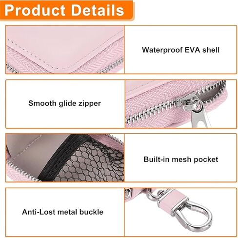 Earphone Case for AirPods 4/3/ 2/1/ AirPods Pro 3 with Carabiner, PU Leather Pouch Bag with Zipper, Travel Storage Bag for Wireless Earbuds, Wired Earphones and Charging Cables EB-Pink in Kuwait