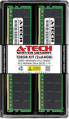 A-Tech 128GB Kit (2x64GB) RAM لـ Dell PowerEdge C6620 ، MX760C ، R660XS ، R6625 ، R760XA ، R760XS ، R960 ، T560 ، XE8640 ، XE9680 | DDR5 4800MHz PC5-38400 EC8 RDIMM 2RX4 ECC ترقية ذاكرة الخادم in Kuwait