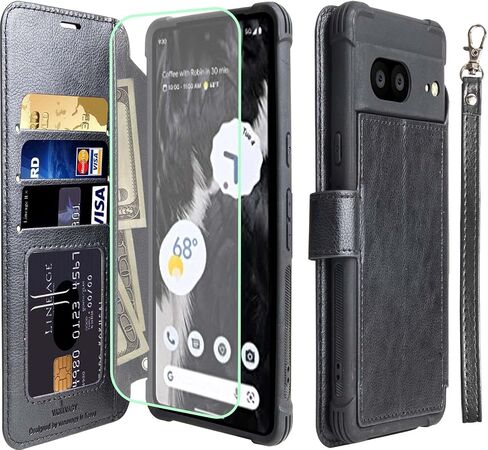 VANAVAGY Wallet Case for Google Pixel 7 5G Case with RFID Blocking Card Holder, PU Leather Flip Phone Cover with Strap for Wireless Charging with Screen Protector for Women Men,Forest Green in Kuwait
