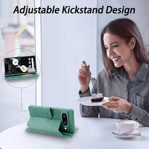 VANAVAGY Wallet Case for Google Pixel 7 5G Case with RFID Blocking Card Holder, PU Leather Flip Phone Cover with Strap for Wireless Charging with Screen Protector for Women Men,Forest Green in Kuwait