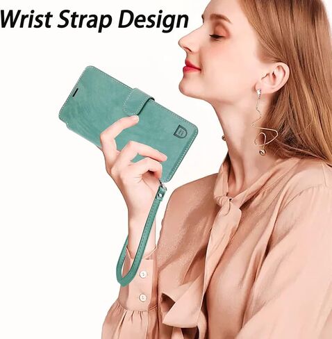 VANAVAGY Wallet Case for Google Pixel 7 5G Case with RFID Blocking Card Holder, PU Leather Flip Phone Cover with Strap for Wireless Charging with Screen Protector for Women Men,Forest Green in Kuwait