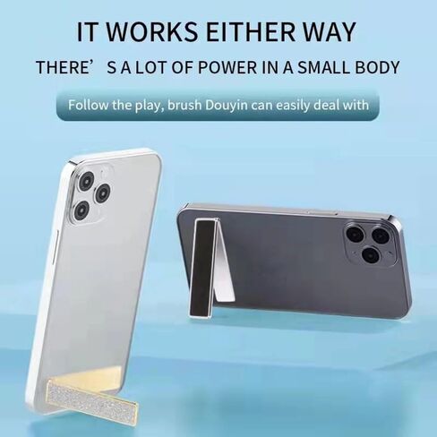 Yoidesu Phone Kickstand, Ultra Thin Invisible Adjustable Angle Phone Vertical and Horizontal Stand, Shiny Fashionable Metal Sticky Foldable Phone Stand for Any Cell Phone (Sliver) in Saudi Arabia