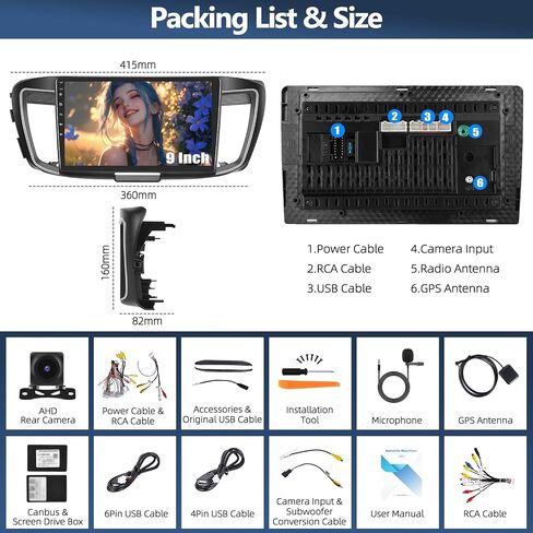 4G+64G Car Radio Stereo for Honda Accord 9th 2.4L 2016 2017 with Wireless CarPlay Android Auto Android Head Unit 10" Touch Screen Radio with 32EQ Bluetooth 5.0 GPS FM RDS HD Backup Camera (High-End) in Saudi Arabia