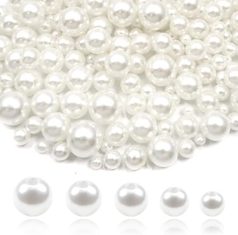 TOAOB 200pcs Pearl Beads for Jewelry Making 4mm to 12mm White Loose Pearls Craft Beads with Holes for DIY Craft Necklaces Bracelets Sewing Crafts Party Home Decoration in Kuwait