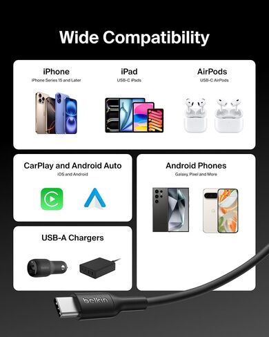 Belkin Eco مضفر USB-A إلى USB-C Cable 2-pack (3.3 قدم ، 15W)-كابل شحن سريع ومرن ، نوع الشاحن C من النوع C لسلسلة iPhone 16 و 15 ، Galaxy S25 ، Pixel 9 ، iPad Pro ، & More-White (USB 2.0) in Kuwait