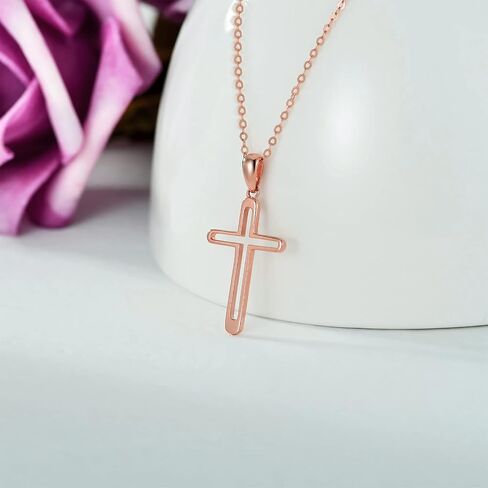 14K Solid Gold Cross Necklace for Women, Real Gold Faith Cross Pendant Religious Jewelry Gift for Her, Wife, Mom 16"-18" in Saudi Arabia