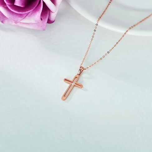 14K Solid Gold Cross Necklace for Women, Real Gold Faith Cross Pendant Religious Jewelry Gift for Her, Wife, Mom 16"-18" in Saudi Arabia