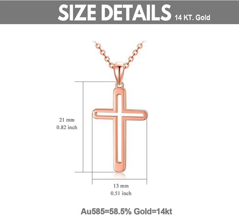 14K Solid Gold Cross Necklace for Women, Real Gold Faith Cross Pendant Religious Jewelry Gift for Her, Wife, Mom 16"-18" in Saudi Arabia