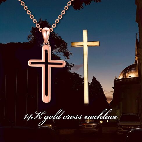 14K Solid Gold Cross Necklace for Women, Real Gold Faith Cross Pendant Religious Jewelry Gift for Her, Wife, Mom 16"-18" in Saudi Arabia