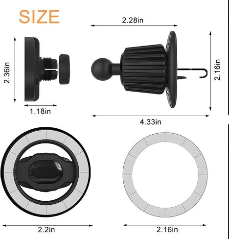 Car Phone Holder, Magnetic 360° Rotation Adjustable Vehicle Phone Mount Changer with Clip, Automotive Air Dashboard Vent Cellphone Holder, Universal for SUV RV Truck (Black) in Saudi Arabia