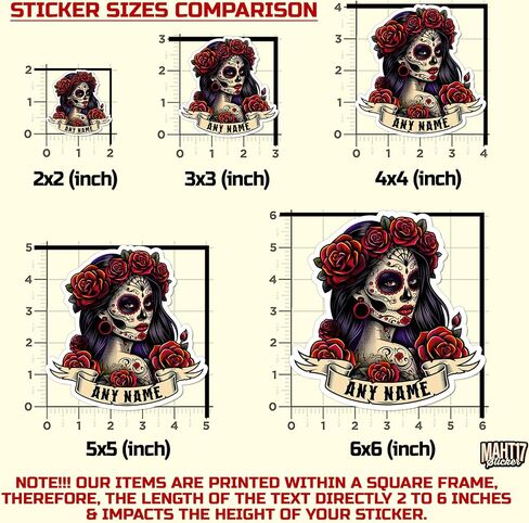 Personalized Women Sugar Skull Sticker Custom Name Sugar Roses Girls Skull Mexico Mexican Stickers Waterproof Die-Cut Vinyl Sticker Decal for Kindle Laptop Water Bottles Phone Decal Gifts in Kuwait