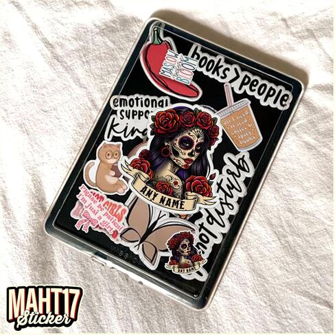 Personalized Women Sugar Skull Sticker Custom Name Sugar Roses Girls Skull Mexico Mexican Stickers Waterproof Die-Cut Vinyl Sticker Decal for Kindle Laptop Water Bottles Phone Decal Gifts in Kuwait