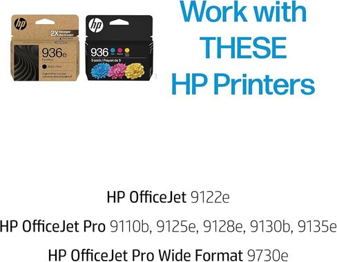 HP Original 936e Black Evomore Ink / 936 Tri-Color Ink Cartridges (2 pack) | يعمل مع سلسلة الطابعة: OfficeJet 9120 ، Pro 9100 ، Pro Wide Format 9700 | كربون محايد | C84QZLN in Kuwait