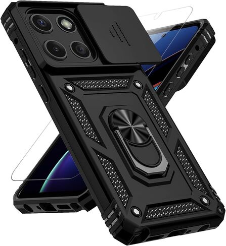 for Motorola Moto G Stylus 2025 Case with Slide Camera Cover HD Screen Protector [Military Grade 16ft. Drop Tested] Magnetic Ring Holder Kickstand Protective Phone Case for Moto G Stylus 2025, Black in Saudi Arabia