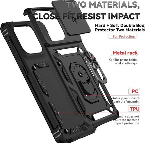 for Motorola Moto G Stylus 2025 Case with Slide Camera Cover HD Screen Protector [Military Grade 16ft. Drop Tested] Magnetic Ring Holder Kickstand Protective Phone Case for Moto G Stylus 2025, Black in Saudi Arabia