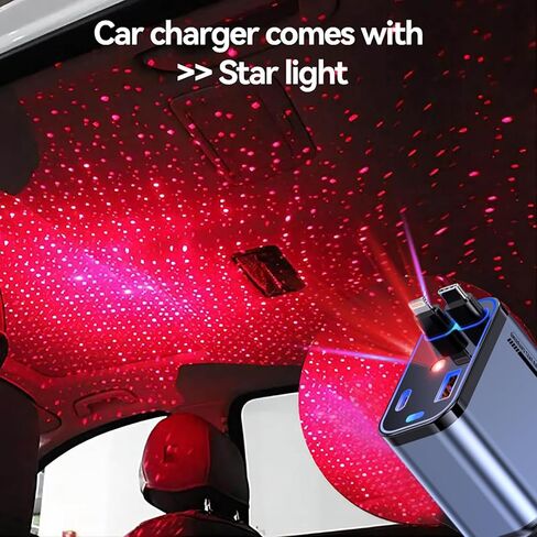 شاحن سيارة قابل للسحب 120W مع Starlight ، 4 في 1 محول سيارة USB-C شحن سريع مع كبلتين قابلتين للسحب ومنفذان USB ، متوافقان مع iPhone 16/15/14/13/12/11 ، جميع هواتف Android in Kuwait