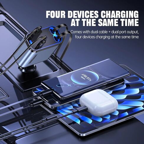 شاحن سيارة قابل للسحب 120W مع Starlight ، 4 في 1 محول سيارة USB-C شحن سريع مع كبلتين قابلتين للسحب ومنفذان USB ، متوافقان مع iPhone 16/15/14/13/12/11 ، جميع هواتف Android in Kuwait
