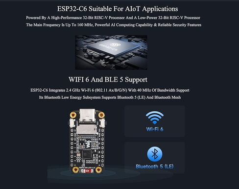لوحة تطوير عرض ESP32-C6 1.47 بوصة مع رأس محول مسبقًا ، 172 × 320 ، لون 262 كيلو ، معالج أحادي النواة 160 ميجا هرتز ، مع LED RGB ملون ، ESP32 مع العرض ، دعم W-I-F-I 6 & BLE in Saudi Arabia