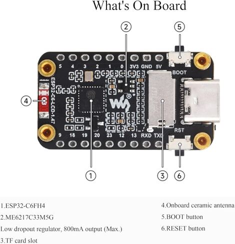 لوحة تطوير عرض ESP32-C6 1.47 بوصة مع رأس محول مسبقًا ، 172 × 320 ، لون 262 كيلو ، معالج أحادي النواة 160 ميجا هرتز ، مع LED RGB ملون ، ESP32 مع العرض ، دعم W-I-F-I 6 & BLE in Saudi Arabia