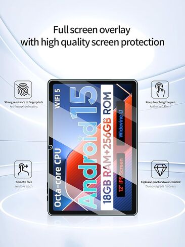 واقي الشاشة لـ ECOPAD E50 Android 15 Tablet 12 بوصة أقراص ، مضاد للخلع 9H صلبة اللمس حساس 2.5D الحواف الدائرية الفقاعة الحرة سهلة التثبيت ، 2 عبوة. in Kuwait