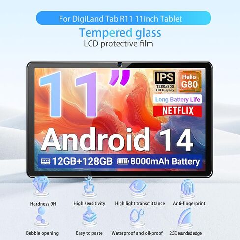 واقي الشاشة لـ Digiland R11 11inch ، الزجاج المقسّر HD ، صلابة 9 ساعات ، خدش ، مضاد للأصابع ، حارس فيلم زجاجي مقسى لـ Digiland Tab R11 [2 Pack] in Saudi Arabia