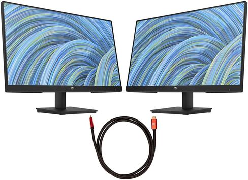 Hewlett Packard 65P62AA#ABA 24 Inch Full HD 16: 9 5MS 75Hz FreeSync LCD Monitor Black 2 Pack Bundle with Deco Gear 6ft Universal 4K HDMI 2.0 Cable مع 28awg Pure Copper Monductors in Saudi Arabia