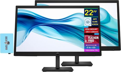 HP 22 "FHD VA Monitor مع وقت استجابة 5 مللي ثانية ، مضاد للشفقة ، وميض خالية ، Mount Vesa (100x100mm) ، HDMI ، VGA & Dockztorm USB Port Expander ، Black Color و Ergoflexy Dual Monitor Mount (2 Pack) in Saudi Arabia