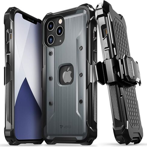 Vena vArmor Rugged Case Compatible with Apple iPhone 12 Pro Max (6.7"-inch), (Military Grade Drop Protection) Heavy Duty Holster Belt Clip Cover with Kickstand - Space Gray in Kuwait