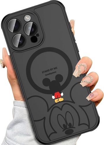 Case for iPhone 16 Pro Max [متوافق مع Magsafe] ، التصميم اللطيف Black Magnetic Black Magnetic Black Matte Matte Love TPU Pumper Case Back Protective مع حماية الكاميرا - B -Minnie in Kuwait