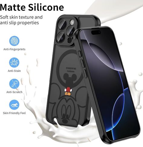 Case for iPhone 16 Pro Max [متوافق مع Magsafe] ، التصميم اللطيف Black Magnetic Black Magnetic Black Matte Matte Love TPU Pumper Case Back Protective مع حماية الكاميرا - B -Minnie in Kuwait