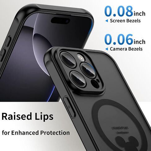 Case for iPhone 16 Pro Max [متوافق مع Magsafe] ، التصميم اللطيف Black Magnetic Black Magnetic Black Matte Matte Love TPU Pumper Case Back Protective مع حماية الكاميرا - B -Minnie in Kuwait