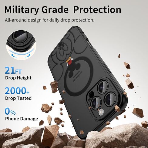 Case for iPhone 16 Pro Max [متوافق مع Magsafe] ، التصميم اللطيف Black Magnetic Black Magnetic Black Matte Matte Love TPU Pumper Case Back Protective مع حماية الكاميرا - B -Minnie in Kuwait