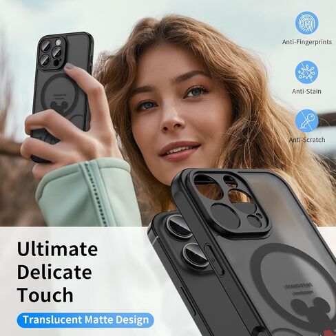 Case for iPhone 16 Pro Max [متوافق مع Magsafe] ، التصميم اللطيف Black Magnetic Black Magnetic Black Matte Matte Love TPU Pumper Case Back Protective مع حماية الكاميرا - B -Minnie in Kuwait