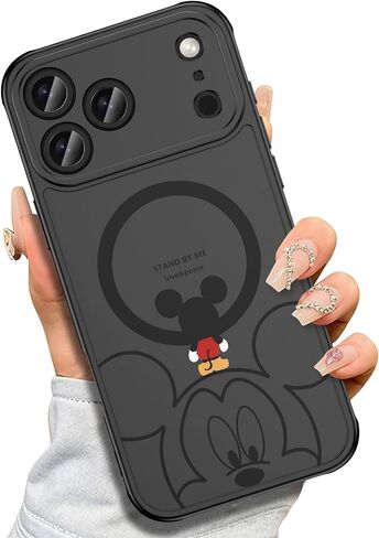 Case for iPhone 16 Pro Max [متوافق مع Magsafe] ، التصميم اللطيف Black Magnetic Black Magnetic Black Matte Matte Love TPU Pumper Case Back Protective مع حماية الكاميرا - B -Minnie in Kuwait