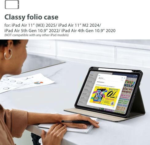 Procase Pu Leather Case لـ iPad Air 11 Inch (M3) 2025/(M2) 2024 ، IPAD AIR 5th/4th Generation 10.9 "2022 2020 Business Cover Multi -angle folio for iPad Air 11 5 4 with auto sleep/wake -black in Saudi Arabia