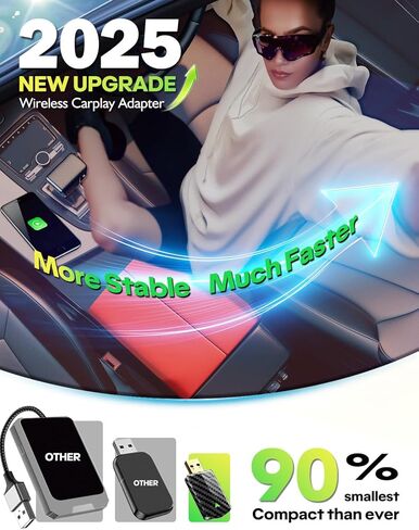 2025 PRO MINI Wireless Carplay Adapter & Android Auto Wireless Adapter ، يحول السلكية إلى رابط لاسلكي مستقر سريع ، ومزمن منخفض ، وإعداد سهل في 2016+ سيارات سلكية ، iOS 10+ & Android 11+ ، USB/Type-C in Kuwait