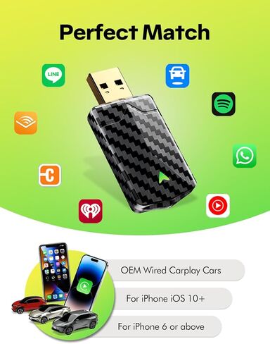 2025 PRO MINI Wireless Carplay Adapter & Android Auto Wireless Adapter ، يحول السلكية إلى رابط لاسلكي مستقر سريع ، ومزمن منخفض ، وإعداد سهل في 2016+ سيارات سلكية ، iOS 10+ & Android 11+ ، USB/Type-C in Kuwait