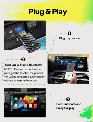 2025 PRO MINI Wireless Carplay Adapter & Android Auto Wireless Adapter ، يحول السلكية إلى رابط لاسلكي مستقر سريع ، ومزمن منخفض ، وإعداد سهل في 2016+ سيارات سلكية ، iOS 10+ & Android 11+ ، USB/Type-C in Kuwait