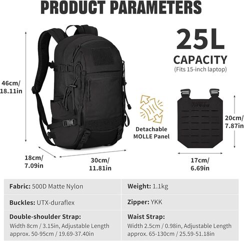 25L Tactical Backpack, Small Hiking Backpack with Expandable MOLLE Front and Laptop Sleeve, Biking Motorcycle Backpacks for Men in Saudi Arabia