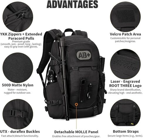 25L Tactical Backpack, Small Hiking Backpack with Expandable MOLLE Front and Laptop Sleeve, Biking Motorcycle Backpacks for Men in Saudi Arabia