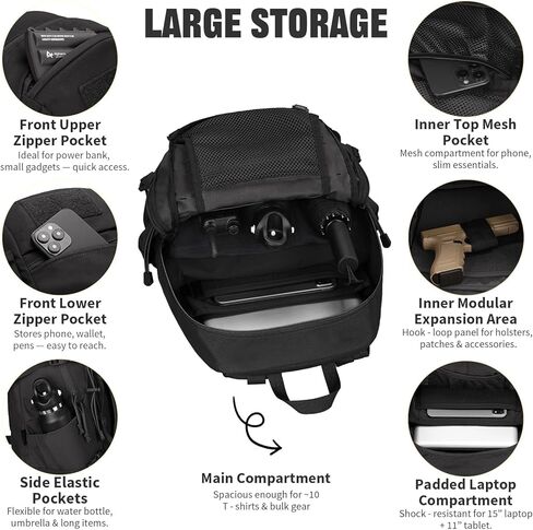 25L Tactical Backpack, Small Hiking Backpack with Expandable MOLLE Front and Laptop Sleeve, Biking Motorcycle Backpacks for Men in Saudi Arabia