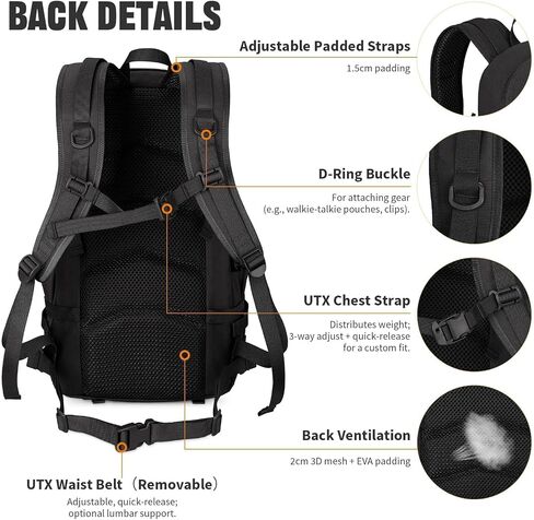 25L Tactical Backpack, Small Hiking Backpack with Expandable MOLLE Front and Laptop Sleeve, Biking Motorcycle Backpacks for Men in Saudi Arabia