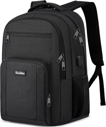 School Backpacks for Teen Boys Girls, Large Bookbag with USB Charger Port, Laptop Backpack for Men and Women, Water Resistant College Backpack Fit 15.6 Inch Laptop, Black in Kuwait